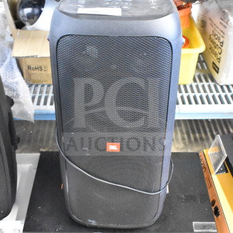 JBL Partybox 310 Speaker on store display, featuring front grille, control buttons, and branding. Good condition.