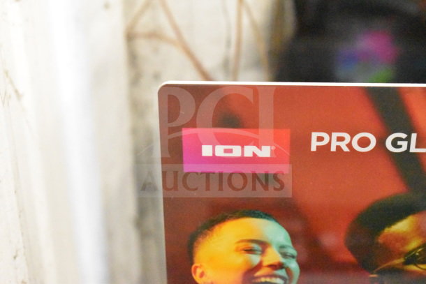 ION Pro Glow Ultra Speaker store display, visible brand logo and marketing image, vibrant colors, ideal for retail promotion.