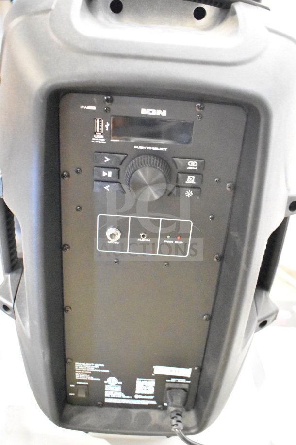 ION Pro Glow Ultra speaker, featuring USB, AUX input, and control panel. Used condition with visible connectors and controls.