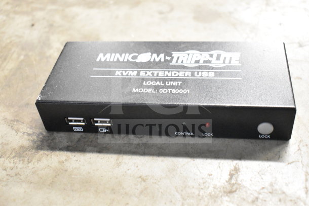 Minicom by Tripp Lite KVM Extender USB, Local Unit, Model ODT60001, with control and lock indicators.
