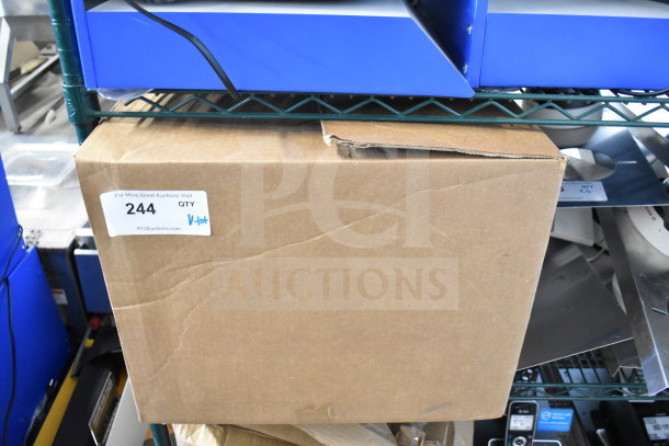 Box labeled "244" containing assorted cables, box slightly worn, auction lot, quantity unspecified.