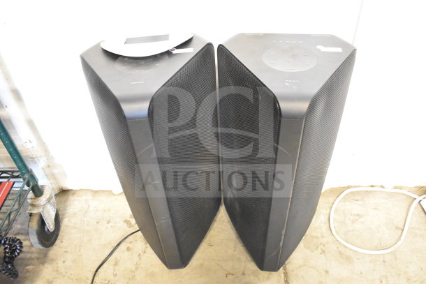 Two Samsung speakers in good condition; part of a lot including Onn speaker displays. Ideal for audio setups.