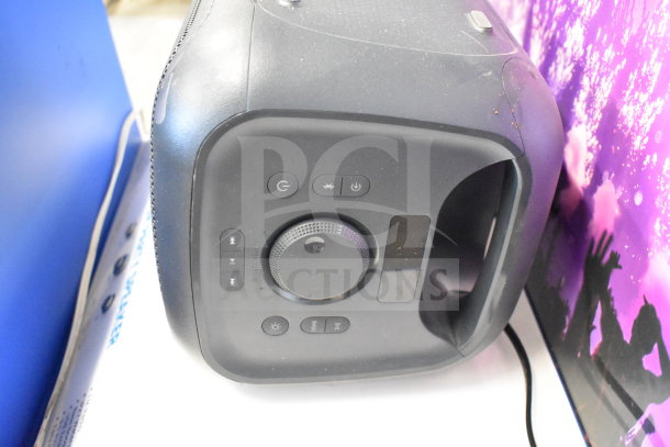 Onn Medium Party Speaker, display unit with control buttons and dial, black, good condition, ideal for enhanced audio experiences.