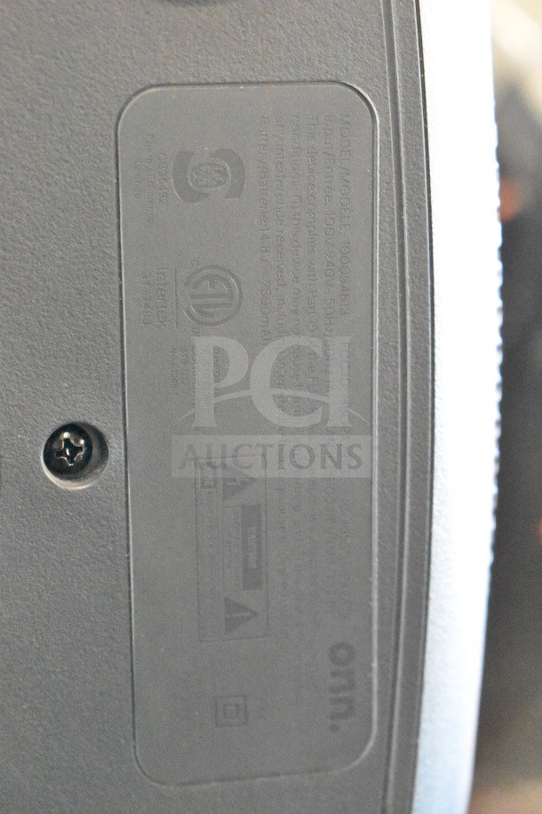 Onn Large Party Speaker, model 100094813, label details FCC, CE marks. Input: 100-240V, 50/60Hz, battery 14.8V, 2600mAh.