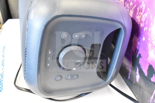 Onn medium party speaker, store display model, features control panel with volume and playback buttons, excellent condition.