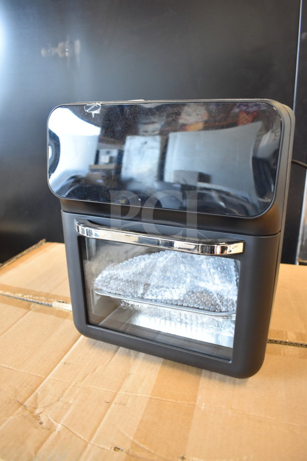 Bluebow FD-1015B Countertop Air Fryer, 110-120V, sleek black design, visible chrome handle, good condition.