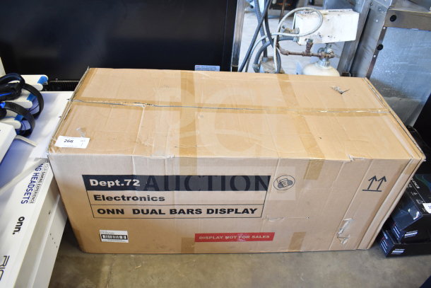 Onn Dual Bars Display in original box, labeled Dept.72 Electronics, with markings indicating "Display Not for Sale."
