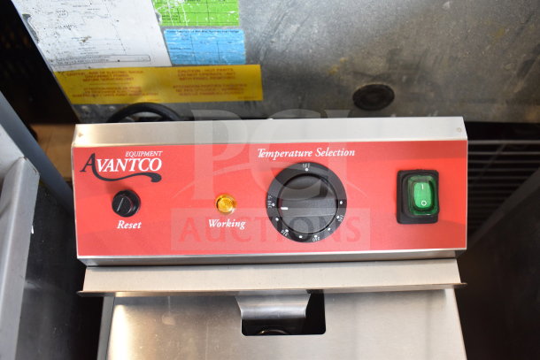Brand new Avantco 177F200 electric fryer, 15 lb. capacity, scratch and dent, 208-240V, countertop model, temperature controls visible.