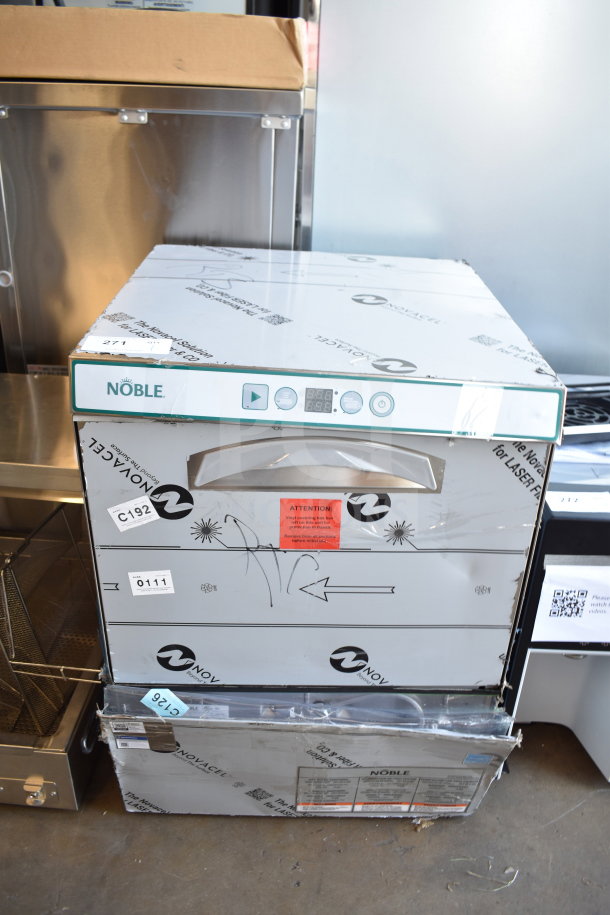 BRAND NEW SCRATCH AND DENT Noble 495LTUC24 LT-UC24 dishwasher, 120V, 1 Phase, undercounter, visible packaging and warning labels.