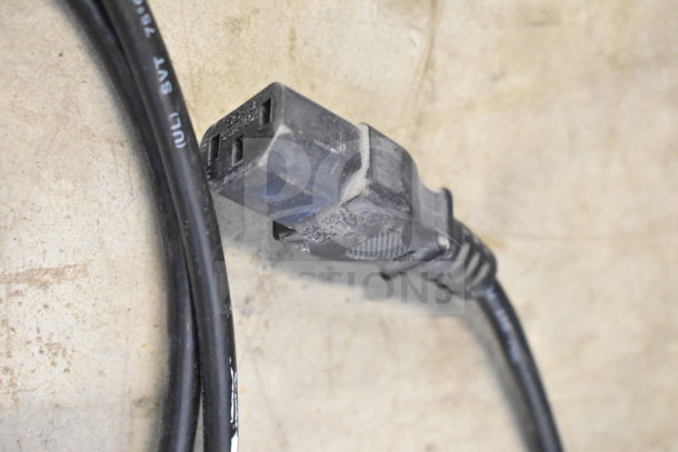 Power cord with visible plug, suitable for monitors. UL certification and technical specifications printed on the cable.