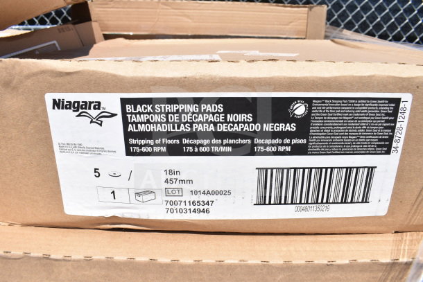 Niagara Black Stripping Pads, 18in, 175-600 RPM, new condition, Green Seal certified, LOT 1014A00025.