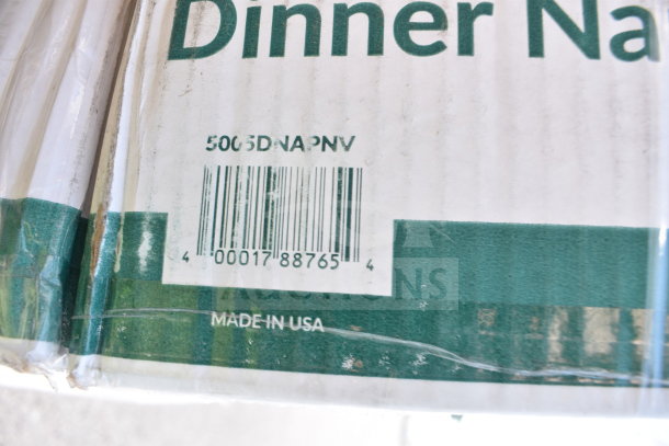 Box label showing barcode, code "5003D NAP NV," and "Made in USA" marking on packaging of dinner napkins.
