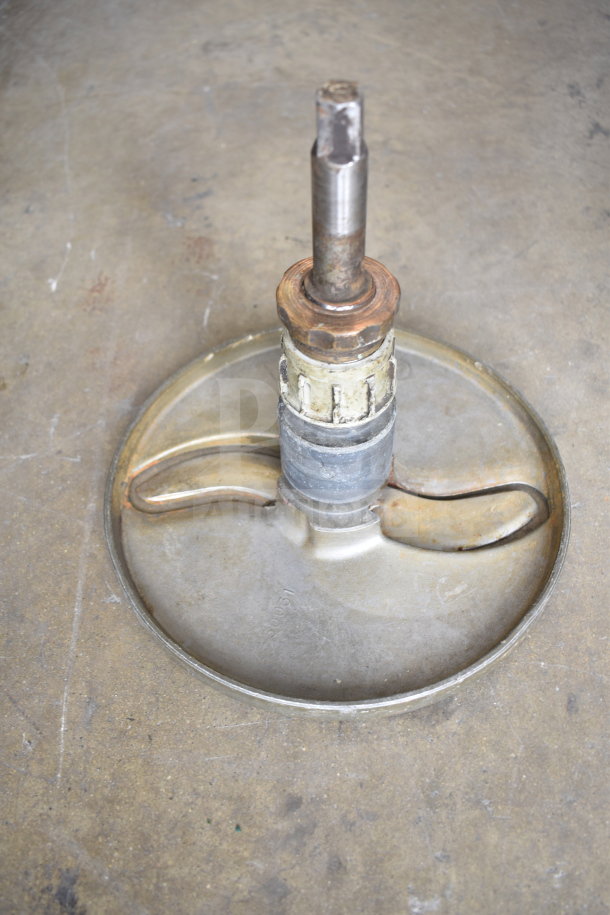 Mixer paddle attachment, metal, used condition, part of auction set with whisk, blades, and vent cover.