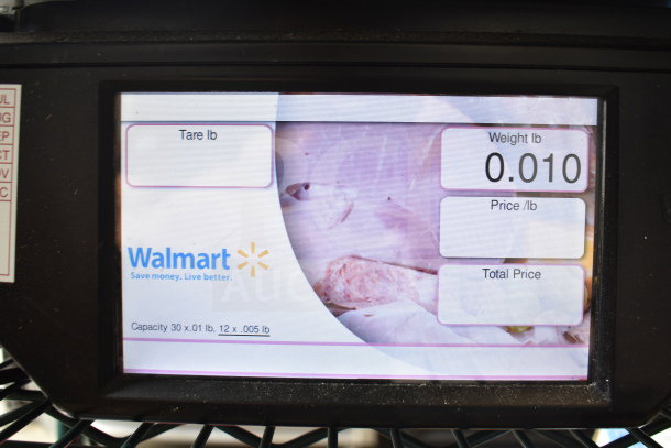 2017 Hobart HTi-7LH26 commercial scale. Screen shows 0.010 weight. Back screen functional; front screen non-functional.