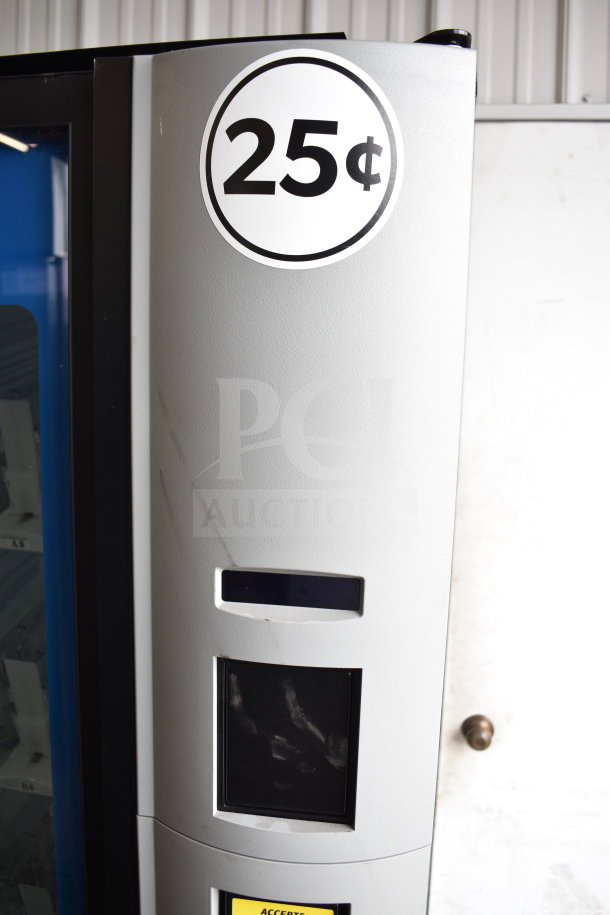 Crane 5800-4 vending machine with bill acceptor, 25¢ label, commercial-grade, 115V, 1 phase, good condition.
