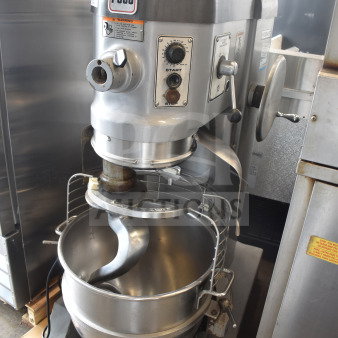 Hobart P660 60 Qt planetary dough mixer with bowl, guard, and dough hook. 208-240V, 3-phase. Good condition.