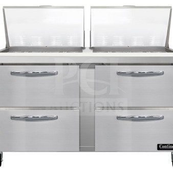 Brand new Continental SW602N24MD00 60" stainless steel sandwich prep table with 4 drawers and casters, 115V, 1 phase.