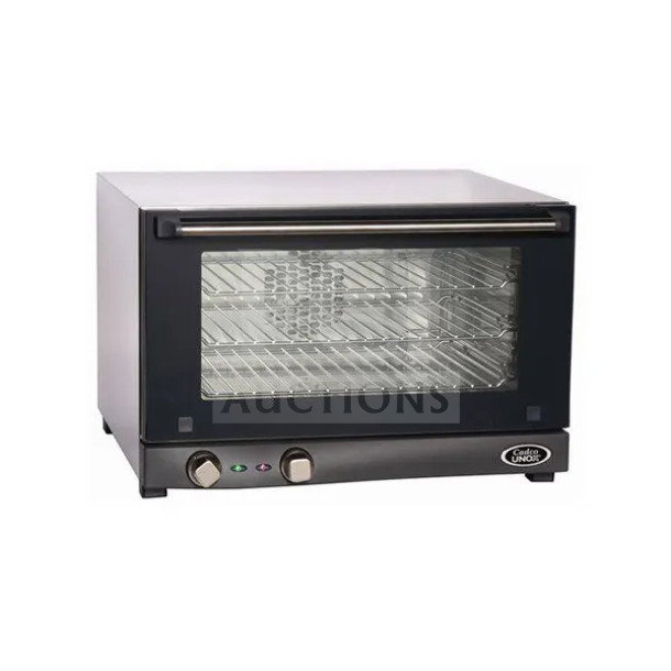 Brand new Cadco OV013 stainless steel half-size countertop convection oven, 3-pan capacity, electric, 120V, model SN: 2023G0073555.