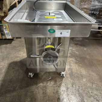 Brand new Vevor DJ42 stainless steel electric meat grinder, industrial cabinet design, 220/240V. Model DJ-42, SN: 25050153396910015.