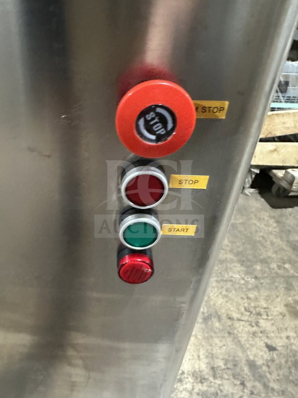 Vevor DJ42 meat grinder control panel with emergency stop, stop, and start buttons, stainless steel construction, new condition.