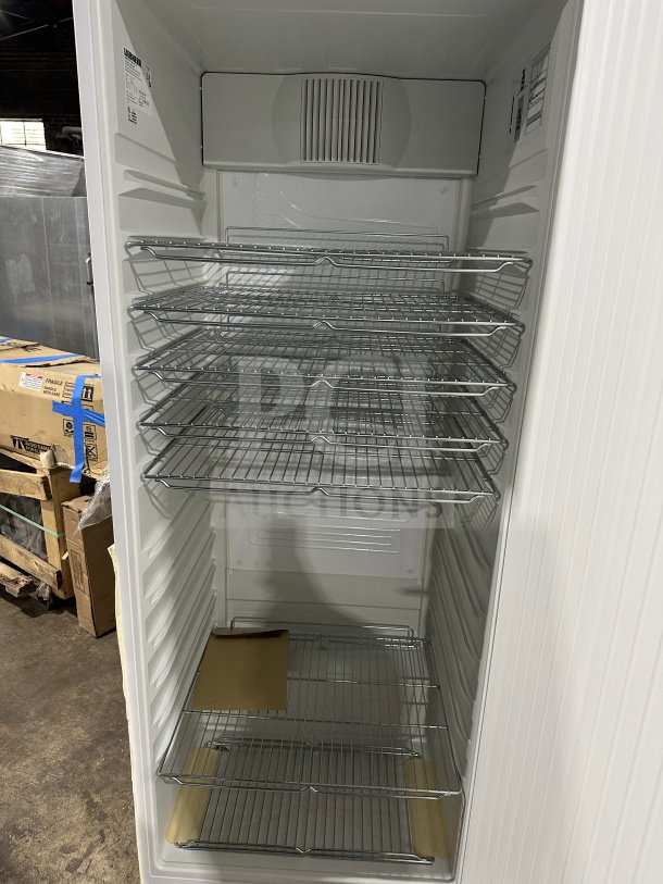 BRAND NEW Liebherr GRB23W1HFC single-door refrigerator, chrome racks, digital controls, on legs, 115V, pristine condition.