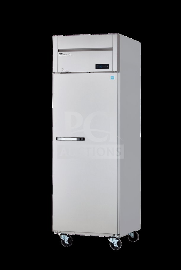 Brand new Blue Air BSR23THC stainless steel single-door refrigerator, 115V, on casters, electric powered, SN: BHC9A94T400064.