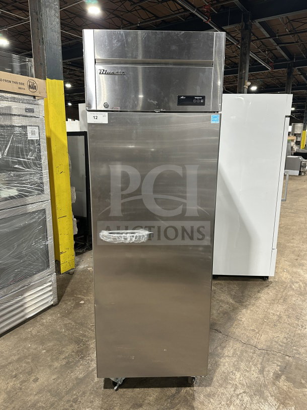 Brand new Blue Air BSR23THC stainless steel single-door refrigerator, electric-powered, 115V, 1 phase, with serial number BHC9A94T400064.