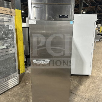 Brand new Blue Air BSR23THC stainless steel single-door refrigerator, electric-powered, 115V, 1 phase, with serial number BHC9A94T400064.