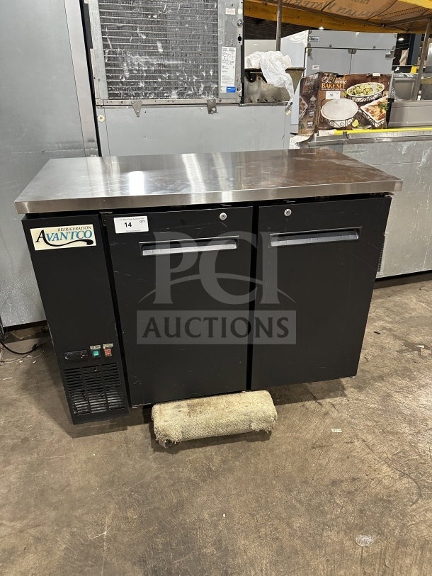 Brand new Avantco 48" stainless steel 2-door back bar cooler, model 178UBB48HC, with poly-coated rack, 115V.