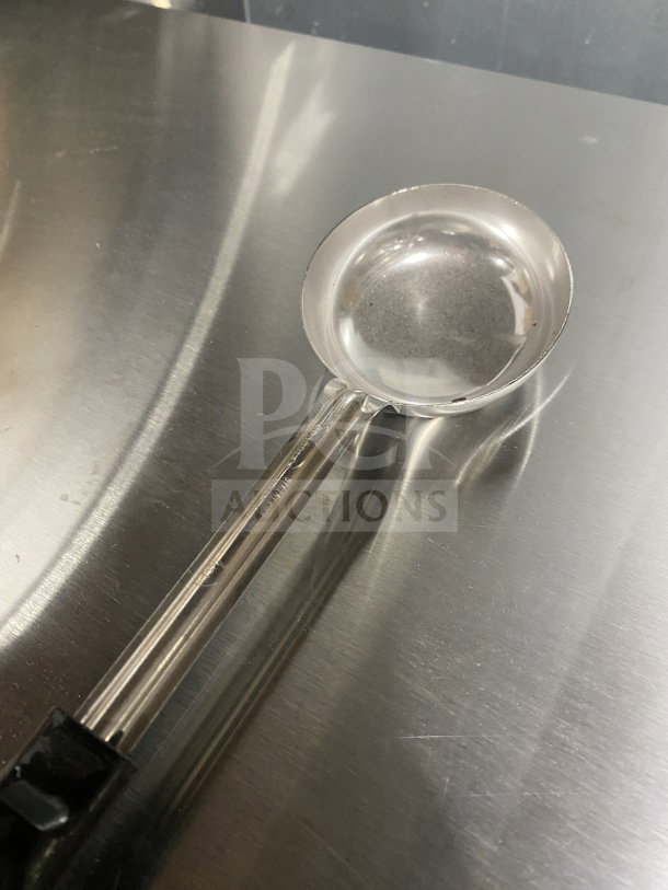 Brand new Volrath 4 oz stainless steel spoodle, model 61172, with black Grip 'N Serve handle; commercial-grade.