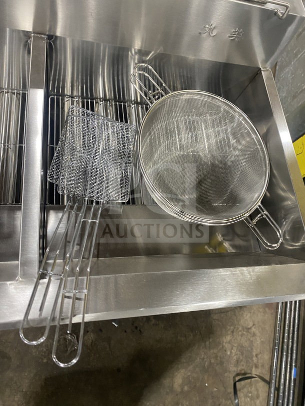 Gaoji Gorgeous Commercial Stainless Steel Deep Fat Fryer, Model MHGF2T46F, brand new condition, with baskets.