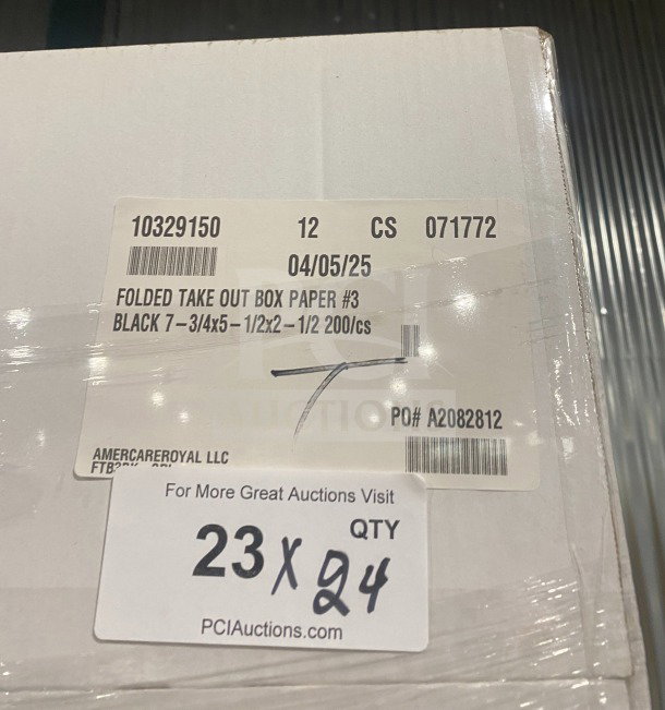 BRAND NEW! Americareroyal Commercial Size-3 66 Oz. Black Folded Takeout Box, Model FTB3BK, 200 count per case, 24X bid.
