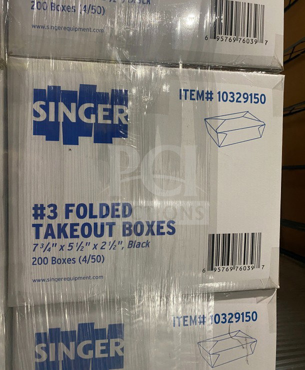 Brand new Americareroyal Model FTB3BK black folded takeout boxes, commercial size, 66 oz. 24x your bid!