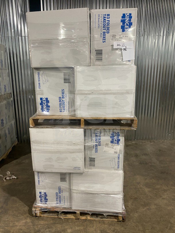 BRAND NEW Americareroyal FTB3BK Black Takeout Boxes, 66 Oz. Commercial Size, stack on pallet, sealed packaging.