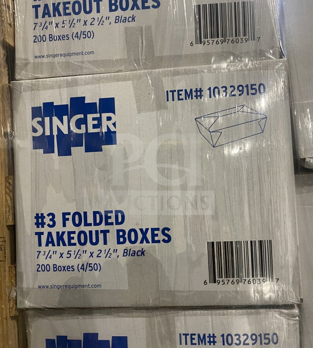 BRAND NEW! Americareroyal FTB3BK 66 oz. black folded takeout boxes, commercial size, sealed packaging, 200 boxes carton.