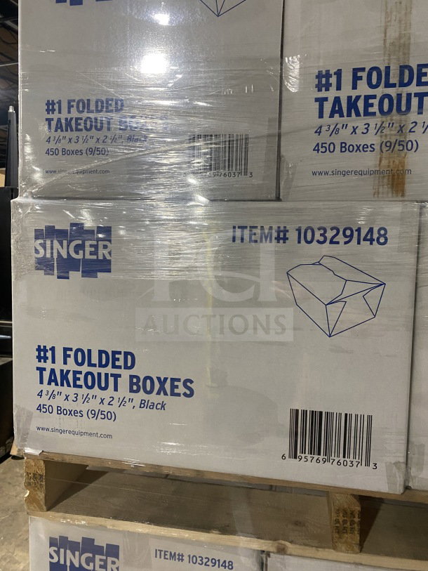 AmeriCareRoyal FTB1BK commercial paperboard take-out boxes, black, 4.375x3.5x2.5 inches, 450 per case, new condition.