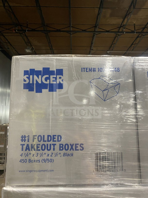 AmeriCareRoyal FTB1BK black take-out boxes, 4.375"x3.5"x2.5", 450 per case, brand new, sealed packaging.