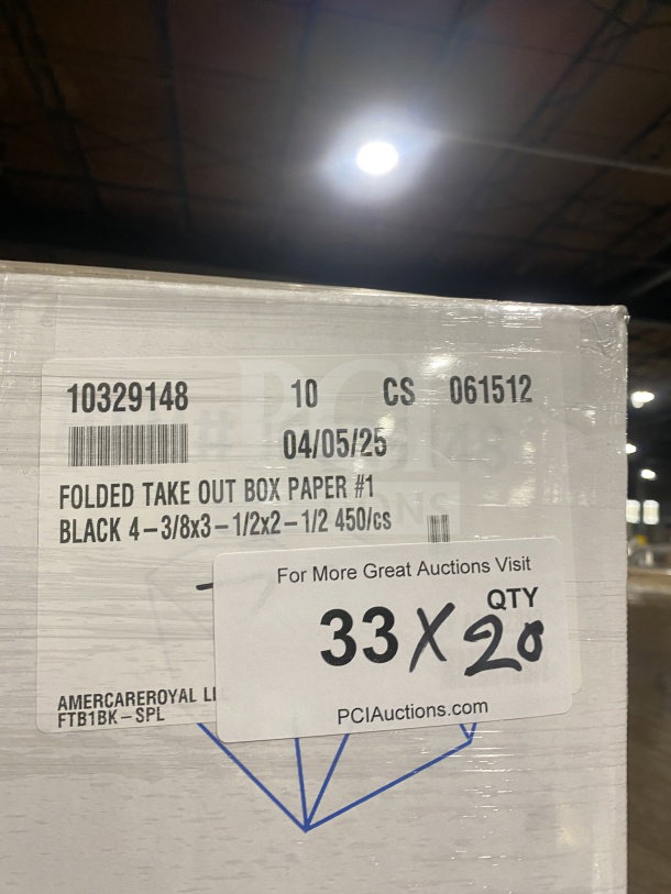 AmeriCareRoyal FTB1BK black take-out boxes, fold-top, paperboard, 4.375x3.5x2.5 inches, new, 450 per case, 20X bid eligible.