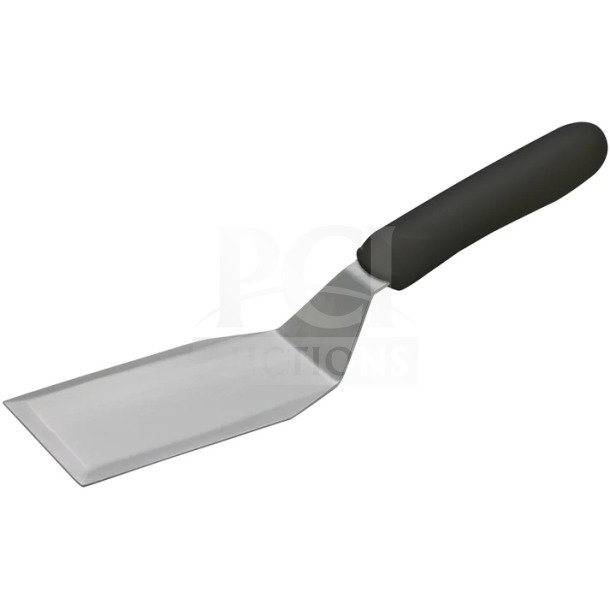 Brand new Winco Winware TKP-61 hamburger turner, stainless steel, ergonomic black handle, perfect condition.