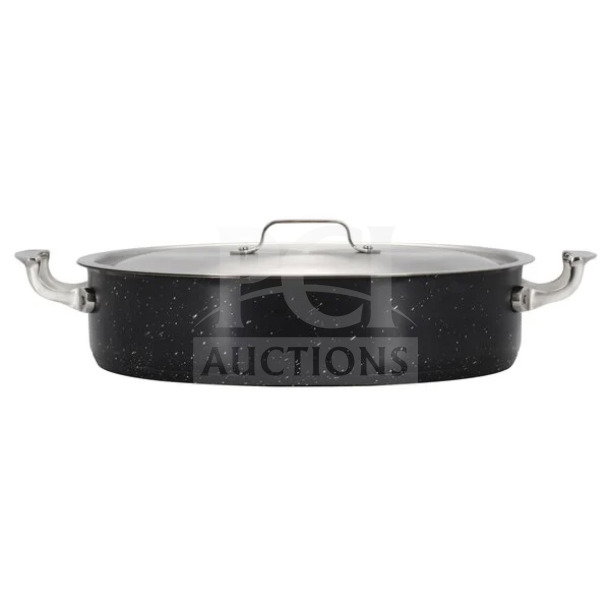 Brand new Bon Chef Galaxy Series 6 Qt induction-ready brazier pot with lid, model 60030, stainless steel, commercial use.