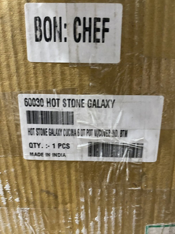 Bon Chef Galaxy Series 6 Qt Brazier Pot, Model 60030, commercial-grade stainless steel, new in box, made in India.