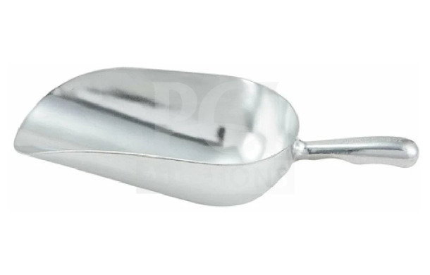 Winco 38 oz commercial heavy-duty aluminum utility scoop, brand new, with ergonomic handle, shiny finish, durable construction.