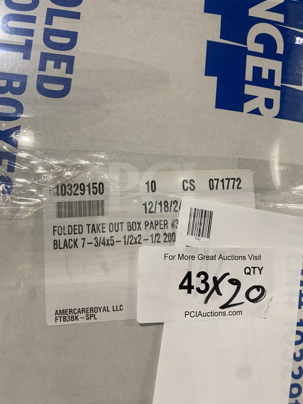 AmeriCareRoyal Model FTB3BK commercial black takeout box, 7.15x5.5x2.5", new, labeled for auction, 20x your bid.