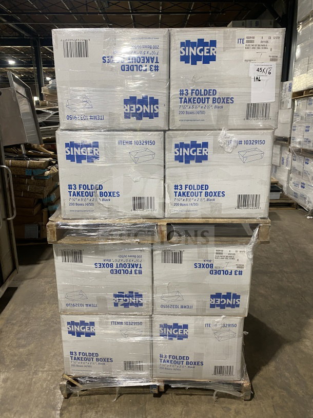 Brand new AmeriCareRoyal FTB3BK black folded takeout boxes, 7.15x5.5x2.5", commercial quality, 16X bid value.