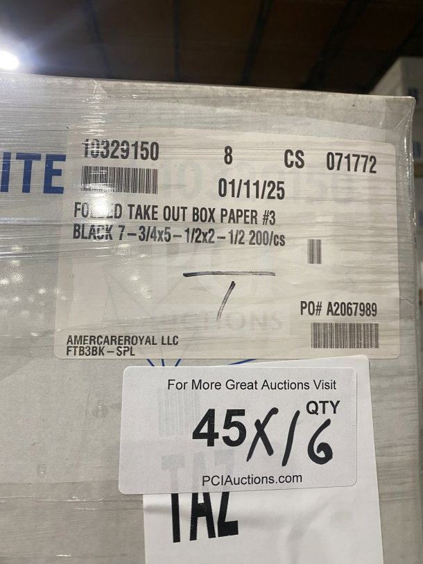 AmeriCareRoyal FTB3BK black takeout box, 7.15x5.5x2.5", brand new, commercial quality, sealed packaging, 200 per case.