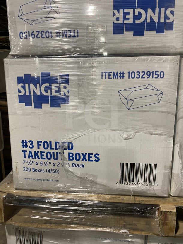 AmeriCareRoyal FTB3BK black folded takeout box, 7.15x5.5x2.5", brand new, in original packaging, model FTB3BK.