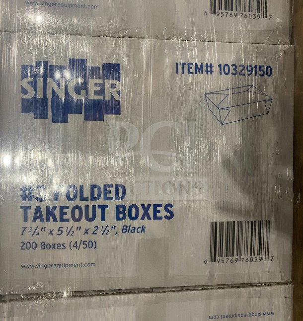 AmeriCareRoyal black takeout box model FTB3BK, dimensions 7.15x5.5x2.5", brand new in sealed packaging.