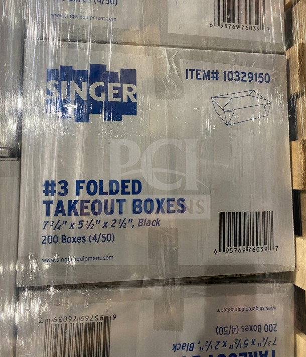 Brand new AmeriCareRoyal Commercial Black Folded Takeout Box, Model FTB3BK, dimensions 7.15x5.5x2.5 inches.