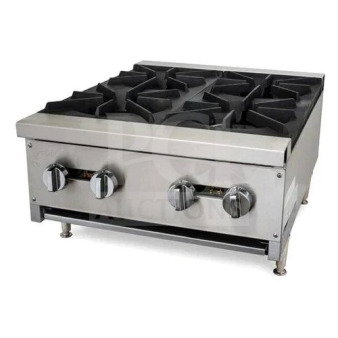 BRAND NEW CookLine CHP-244 stainless steel gas 4-burner countertop hot plate on legs. Model: CHP-24-4, SN: 2404093205.