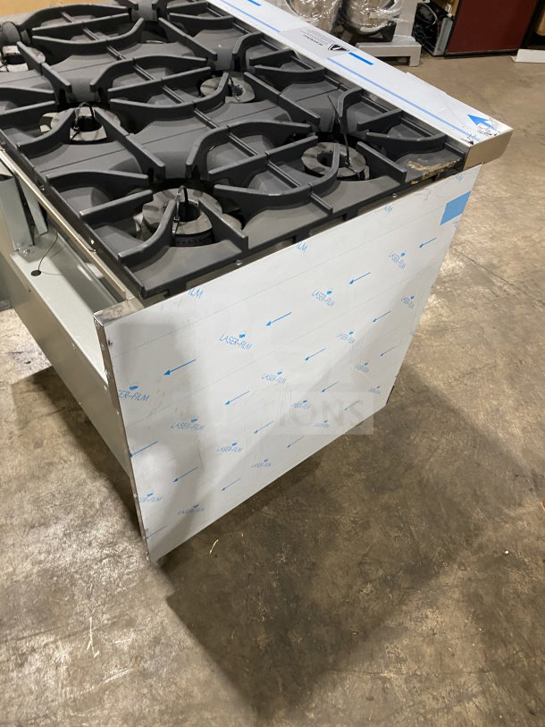 Brand new Kutano 36" natural gas 6-burner range, model KUT6BRN36NG, with standard oven, stainless steel, and chrome rack.